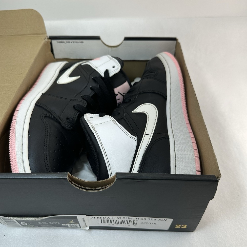 Air Jordan 1 Mid GS 5Y Black White Arctic Punch Pink 555112-061 Sneakers - Picture 16 of 16